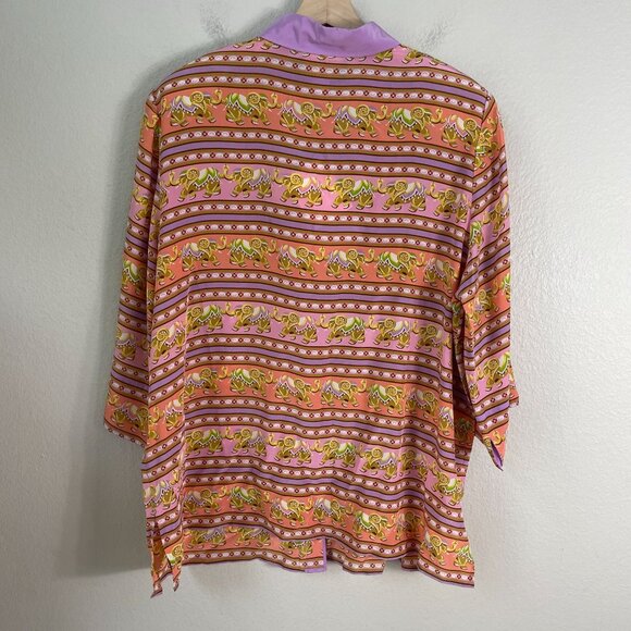 NEW Bob Mackie Womens Plus 1X Wearable Art Silk Button Up Shirt Elephant Print - Picture 12 of 12